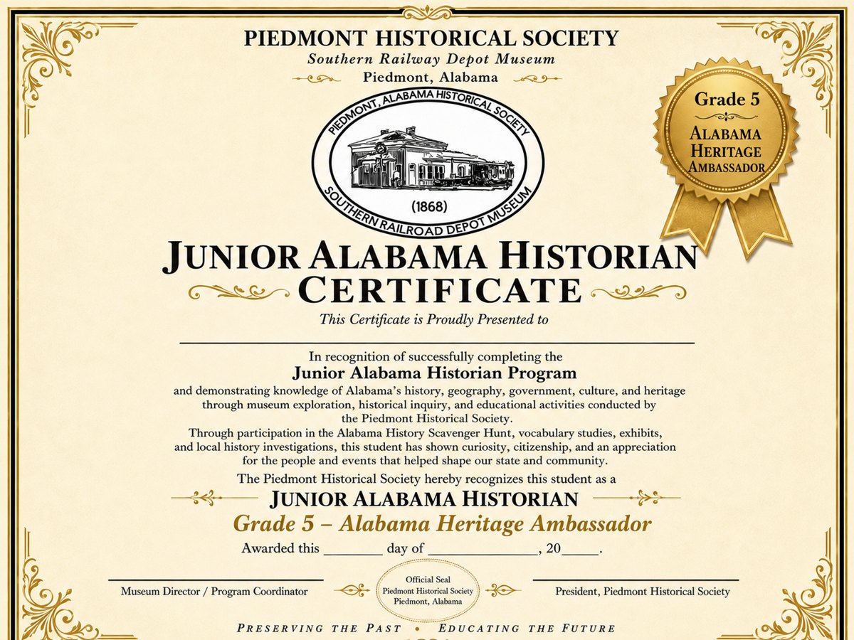 Junior Alabama Historian certificate — Grade 5, Alabama Heritage Ambassador
