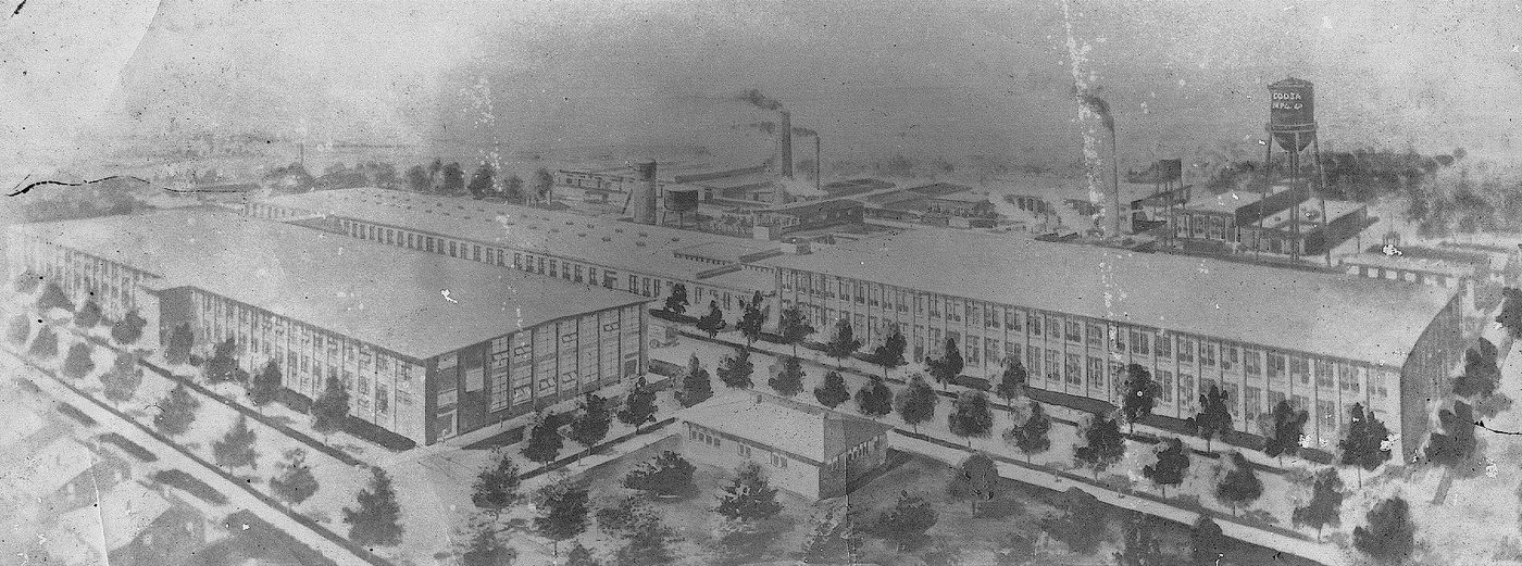A panoramic drawing of the Coosa Manufacturing Company cotton mill