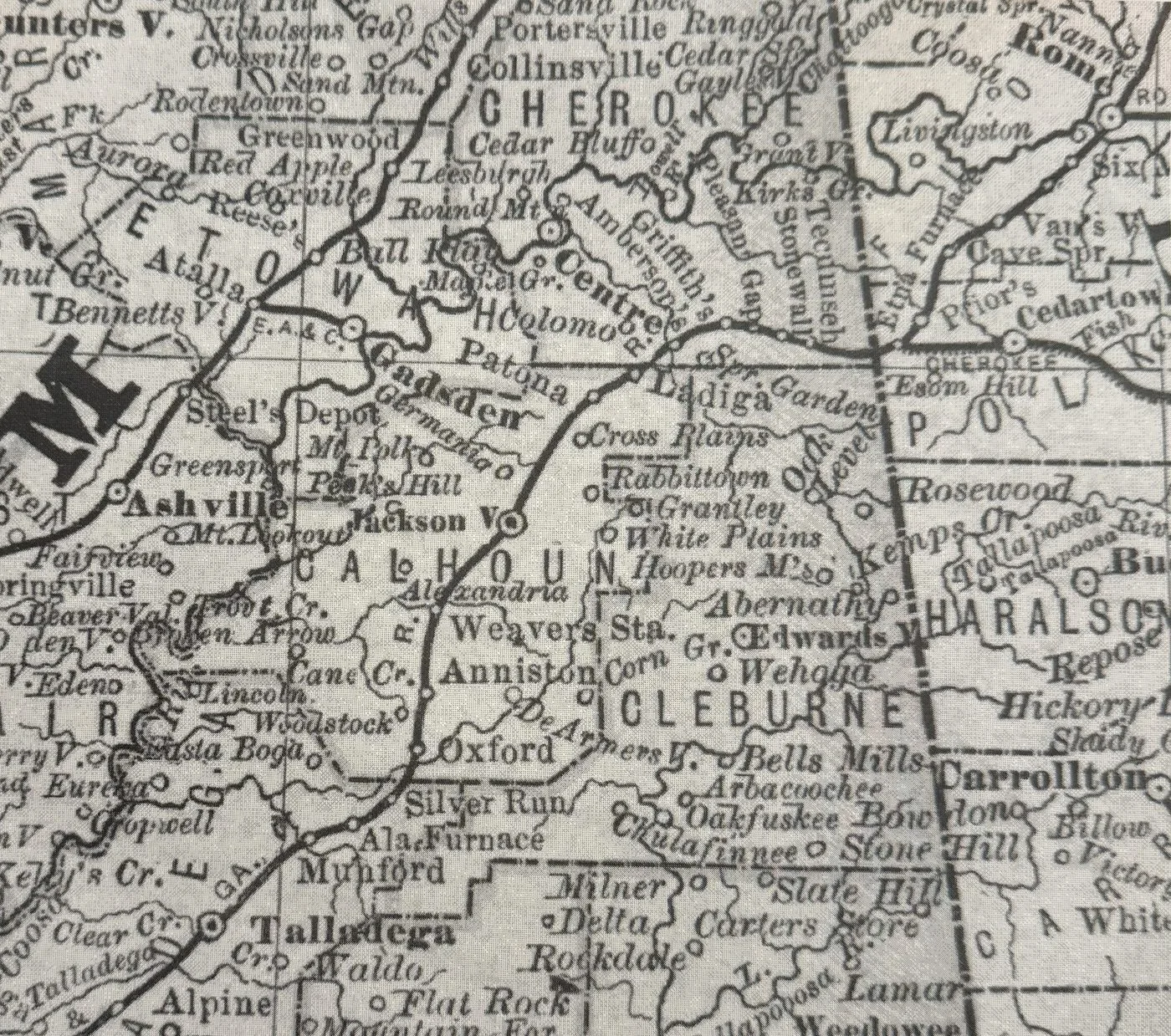 A detailed black-and-white map showing Cross Plains, Patona, and Ladiga